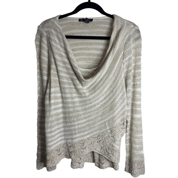 International Concepts Knit Crochet Sweater-NWT Beige Tan Stripe Wrap-Size L - Picture 4 of 5